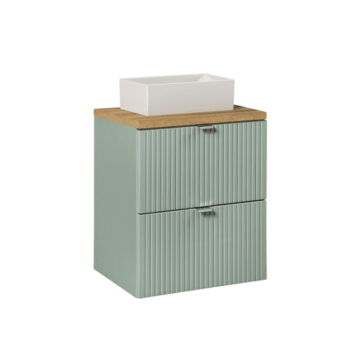 Conjunto móvel lavatório simples 50cm 2 gavetas e coluna Verde Jade e Madeira