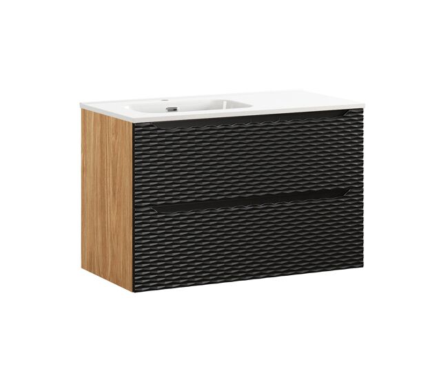 Mueble lavabo individual encastrado lado izquierdo 90cm elora negro y madera