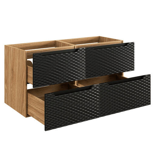 Conjunto móvel lavatório duplo 120cm 4 gavetas e coluna Elora Preto e madeira