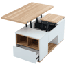 Mesa de centro elevável retangular de painel de partículas com 2 gavetas,branco+madeira