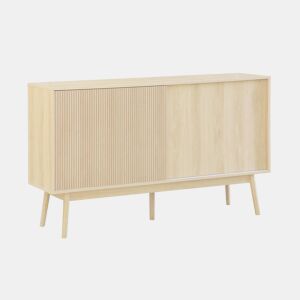 Aparador escandinavo de 2 portas com efeito de madeira, 150cm, Linear, Natural, 150x39.5x90 cm