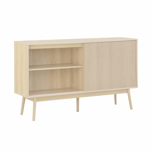 Aparador escandinavo de 2 portas com efeito de madeira, 150cm, Linear, Natural, 150x39.5x90 cm