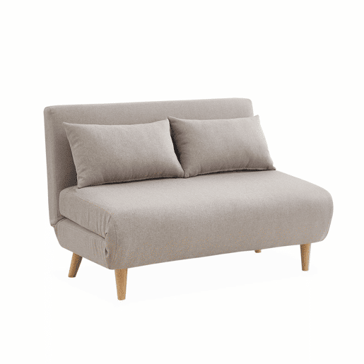 Sofá-cama em tecido, pernas de madeira de 2 lugares, Guesta, Beige, 120x89x80 cm