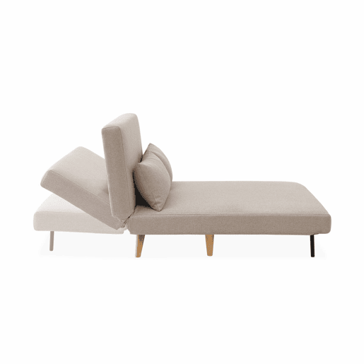 Sofá-cama em tecido, pernas de madeira de 2 lugares, Guesta, Beige, 120x89x80 cm