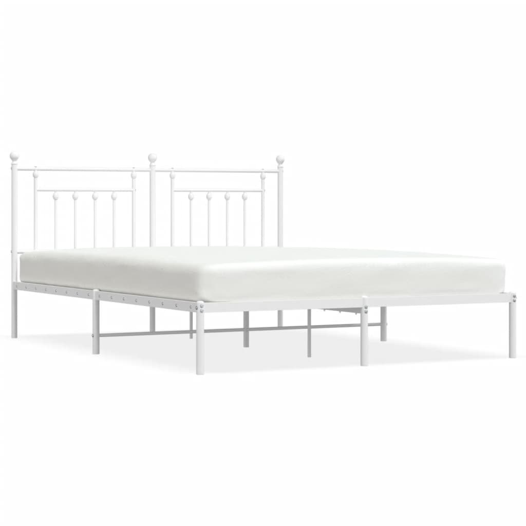estructura de cama de metal con cabecero blanco 183x213 cm con cabecero