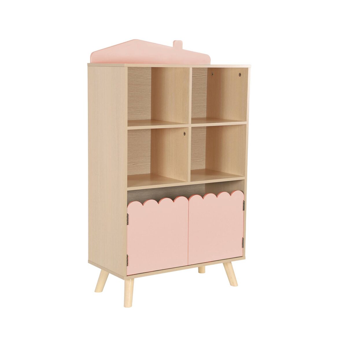 Biblioteca infantil madera de pino 2 puertas 4 estantes 60 Rosa