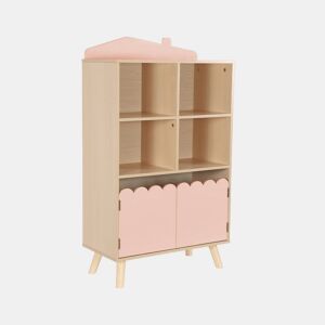 Estante de livros para crianças, 2 portas e 4 prateleiras, Azur, Rosa, 60x30x104.5 cm