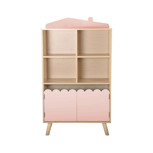 Estante de livros para crianças, 2 portas e 4 prateleiras, Azur, Rosa, 60x30x104.5 cm