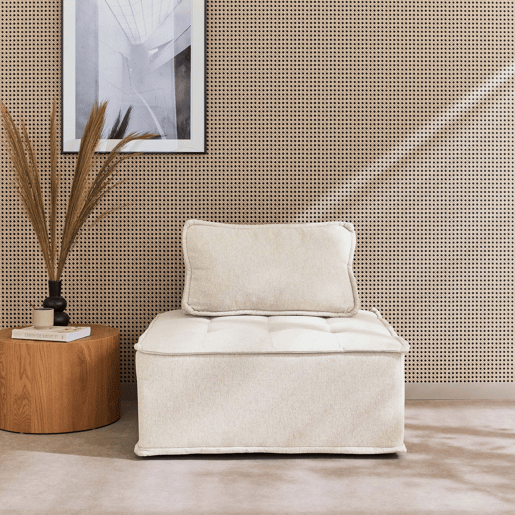 Módulo para sofá modular em tecido estofado, 1 lugar, Dao, Creme, 90x90x40 cm