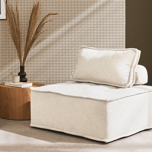 Módulo para sofá modular em tecido estofado, 1 lugar, Dao, Creme, 90x90x40 cm