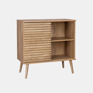 Aparador escandinavo com efeito madeira ranhurada, 80cm, Madere, Natural, 80x39x80 cm