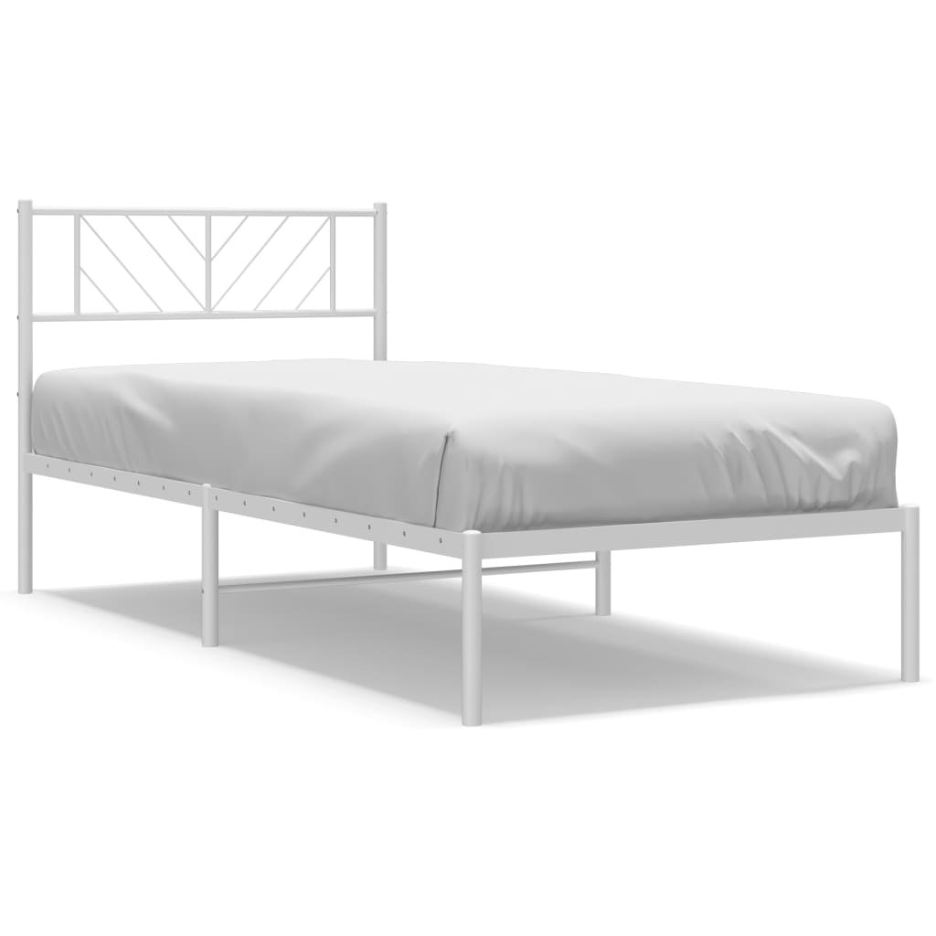 estructura de cama de metal con cabecero blanco 90x200 cm con cabecero