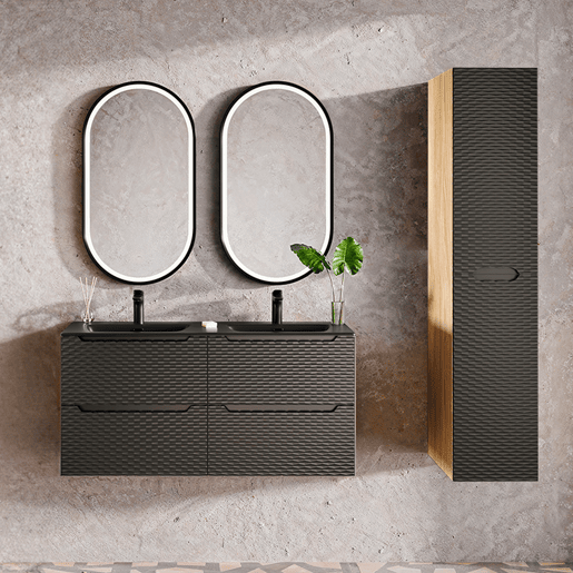 Móvel de toucador Elora preto e madeira 120cm 4 gavetas