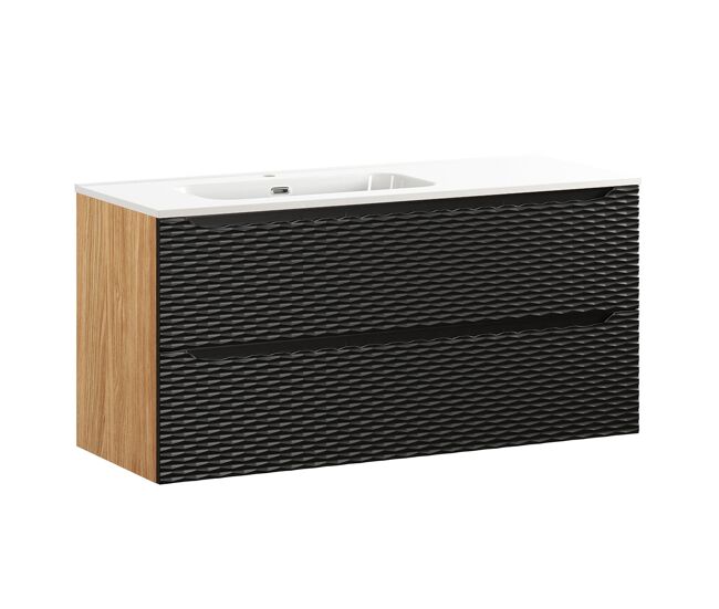 Mueble lavabo individual encastrado lado izquierdo 120cm 2 cajones elora negro y madera