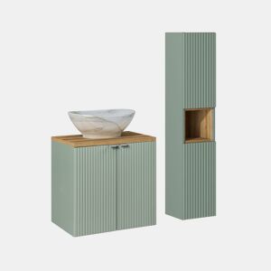 Conjunto móvel toucador simples 60cm 2 portas e coluna Verde Jade e Madeira