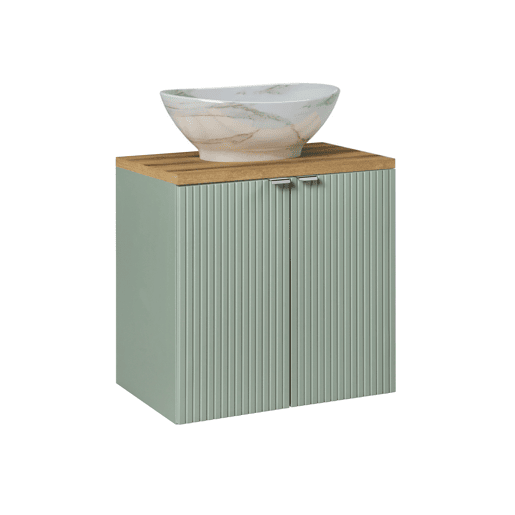 Conjunto móvel toucador simples 60cm 2 portas e coluna Verde Jade e Madeira