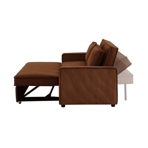 Sofá-cama conversível em veludo caneladode 3 lugares, Chill veludo canelado, Castanho, 172.5x91.5x88.5 cm