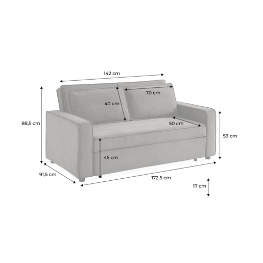Sofá-cama conversível em veludo caneladode 3 lugares, Chill veludo canelado, Castanho, 172.5x91.5x88.5 cm