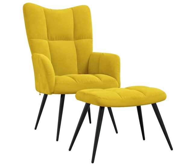 Vidaxl sillón relajante con taburete de terciopelo amarillo mostaza