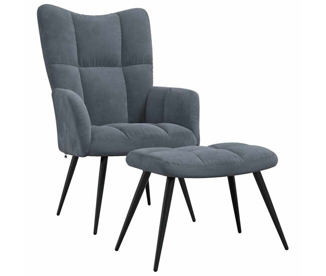 Vidaxl sillón de relax con taburete terciopelo gris oscuro