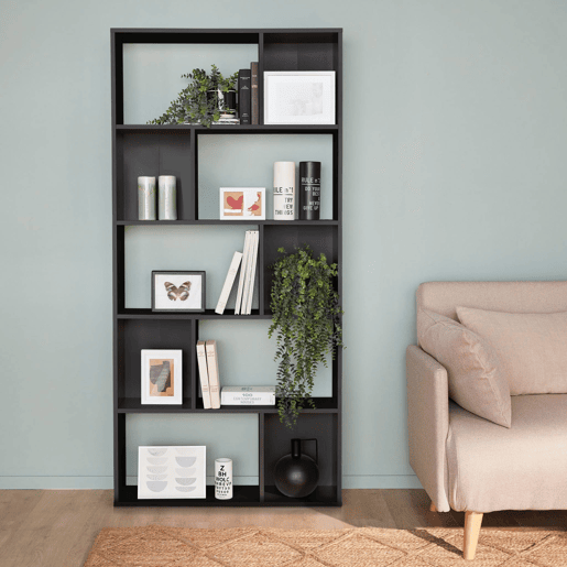 Estante de 5 prateleiras com 10 compartimentos, Pieter, Preto, 83x23.4x173 cm