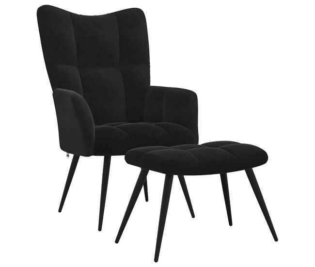 Vidaxl sillón relajante con taburete de terciopelo negro