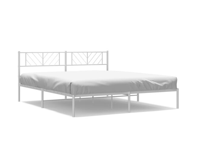 Estructura de cama de metal con cabecero blanco 183x213 cm con cabecero