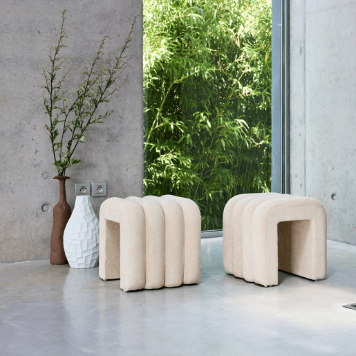 Pufe contemporâneo tecido, set de 2, Ito, Beige, 40x38x40 cm