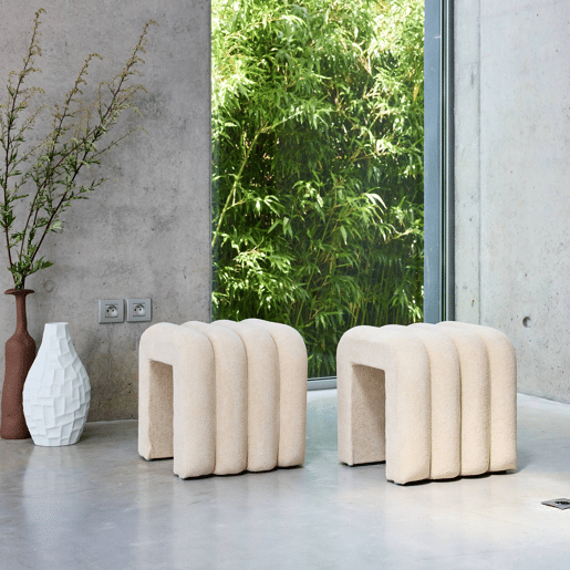 Pufe contemporâneo tecido, set de 2, Ito, Beige, 40x38x40 cm