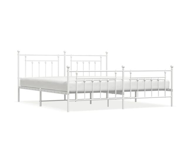 Estructura cama metal con cabecero y estribo blanco 200x200 cm con cabecero y pie de cama