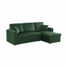Sofá-cama de canto conversível em veludo de 3 lugares, Ida veludo, Verde inglês, 219x147x68 cm