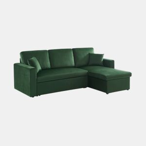 Sofá-cama de canto conversível em veludo de 3 lugares, Ida veludo, Verde inglês, 219x147x68 cm