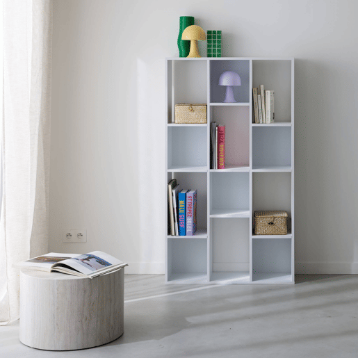 Estante de 3 prateleiras com 12 compartimentos, Pieter, Branco, 140x23x80 cm