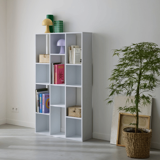 Estante de 3 prateleiras com 12 compartimentos, Pieter, Branco, 140x23x80 cm