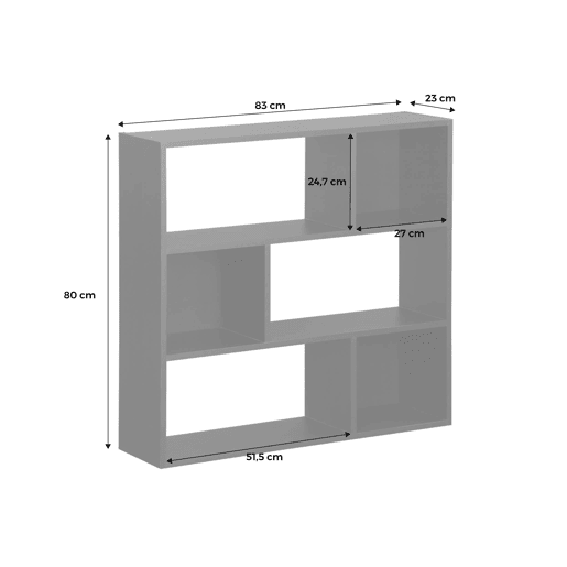 Estante de 3 prateleiras com 6 compartimentos, Pieter, Natural, 83x23x80 cm