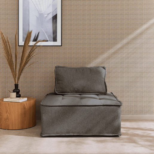 Módulo para sofá modular em tecido estofado, 1 lugar, Dao, Cinza, 90x90x40 cm