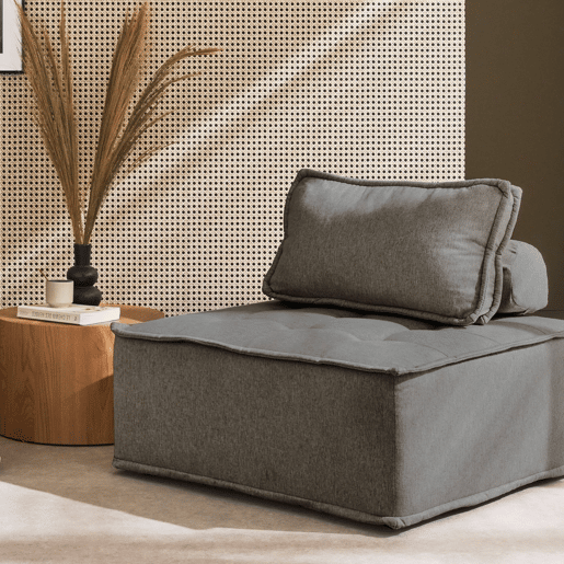 Módulo para sofá modular em tecido estofado, 1 lugar, Dao, Cinza, 90x90x40 cm
