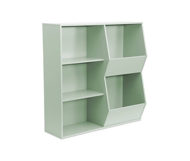 Mueble para niños, 3 estantes y 2 espacios de almacenamiento, tobias, verde, 80x23.8x82.5 cm