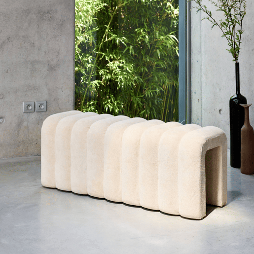 Banco, fim de cama contemporâneo tecido, Ito, Beige, 114x40x45 cm