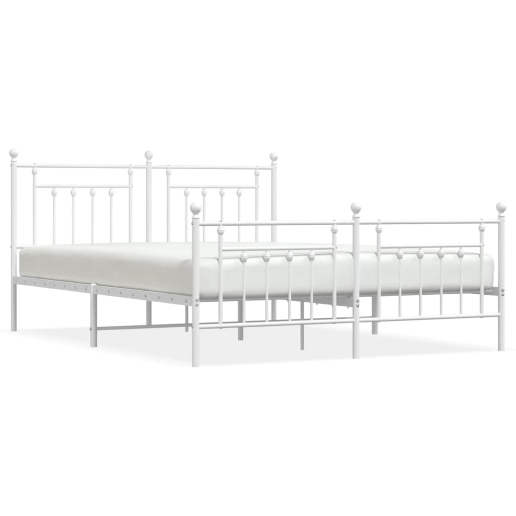 Estructura cama metal con cabecero y pie cama blanco 183x213 cm con cabecero y pie de cama