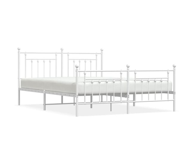 Estructura cama metal con cabecero y pie cama blanco 183x213 cm con cabecero y pie de cama