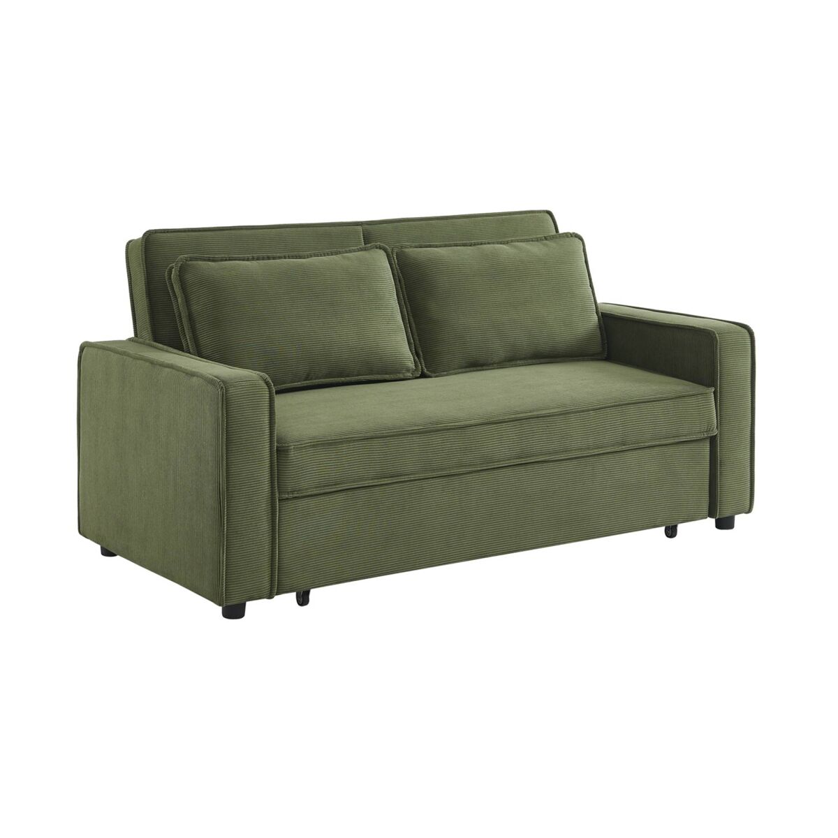 Sofá cama de pana, 2 plazas kaki oscuro - 172.5x91.5x88.5 cm