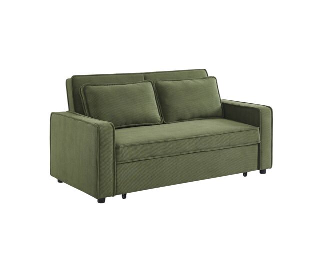 Sofá cama de pana, 2 plazas kaki oscuro - 172.5x91.5x88.5 cm