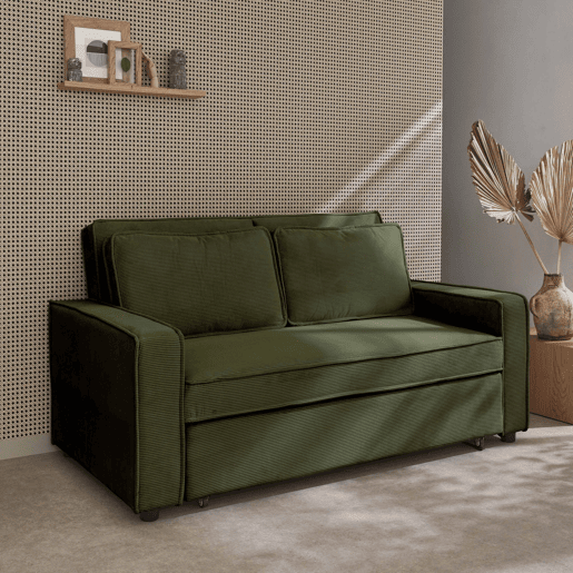 Sofá-cama conversível em veludo caneladode 3 lugares, Chill veludo canelado, Caqui, 172.5x91.5x88.5 cm