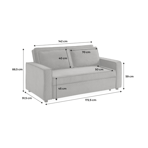 Sofá-cama conversível em veludo caneladode 3 lugares, Chill veludo canelado, Caqui, 172.5x91.5x88.5 cm