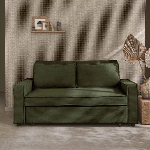 Sofá-cama conversível em veludo caneladode 3 lugares, Chill veludo canelado, Caqui, 172.5x91.5x88.5 cm