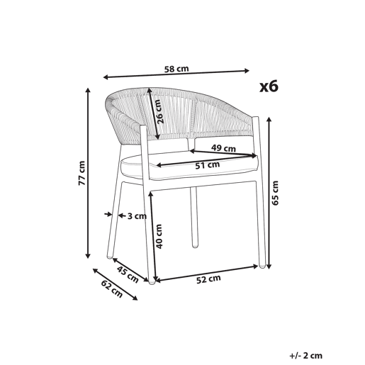 Conjunto de 6 cadeiras de jardim com almofadas FLAVIA Metal Branco