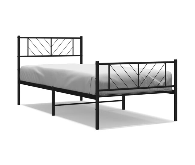 Estructura de cama con cabecero y estribo metal negro 90x200 cm con cabecero y pie de cama