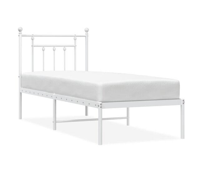 Estructura de cama de metal con cabecero blanco 75x190 cm con cabecero