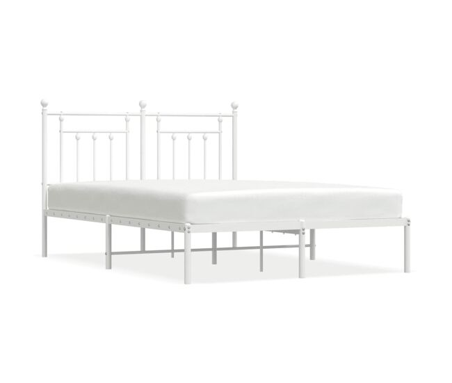Estructura de cama de metal con cabecero blanca 140x190 cm con cabecero